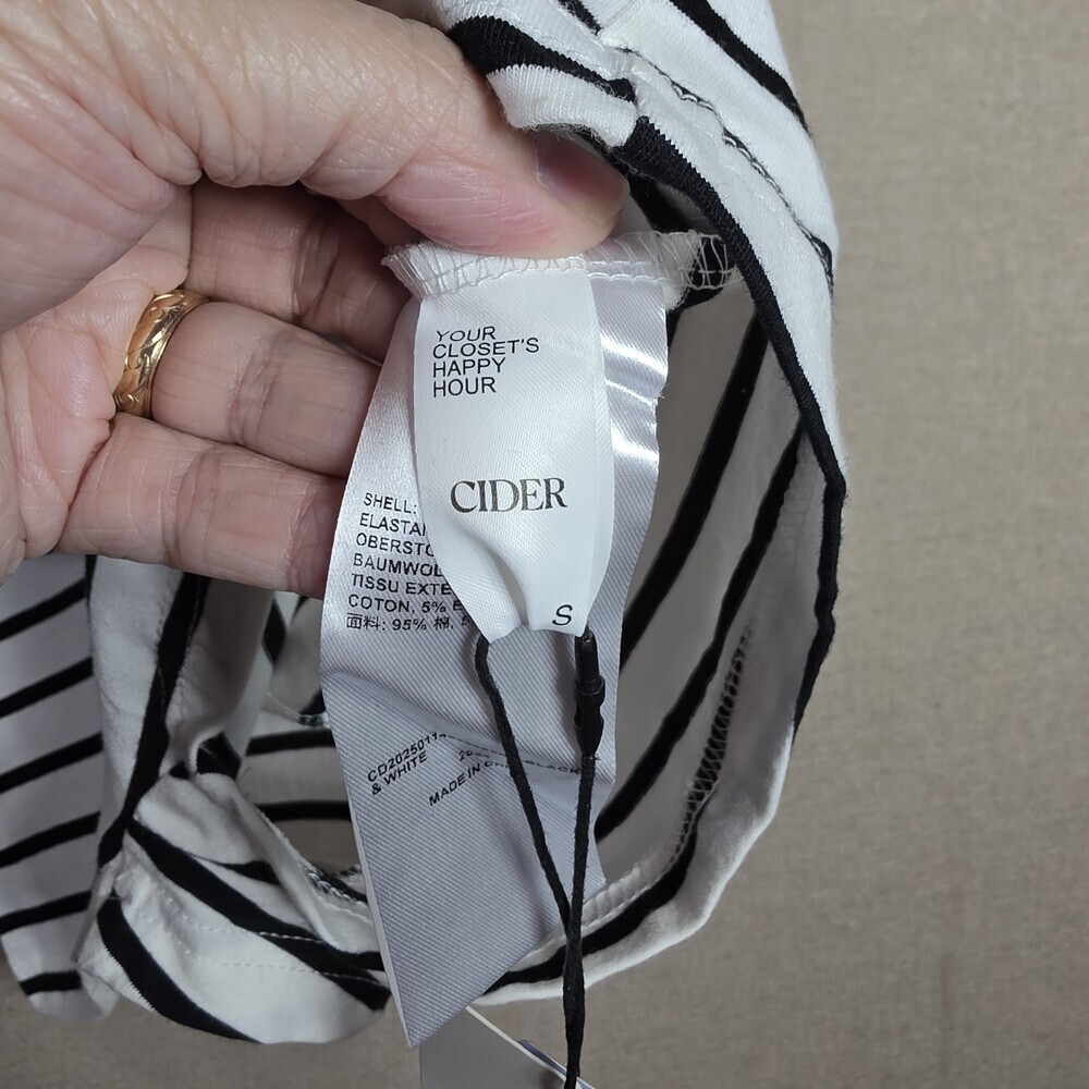 Cider Romper Women Size Small Black White Stripes Short Sleeve Shorts NWT - Picture 2 of 14